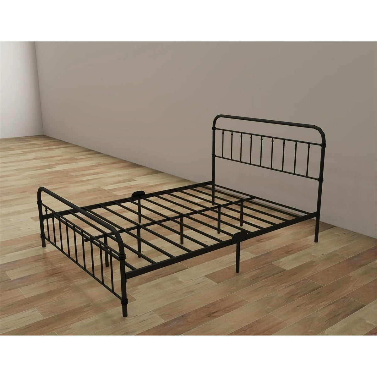 Queen Classic Farmhouse Black Metal Bed Frame with Rounded Headboard Footboard