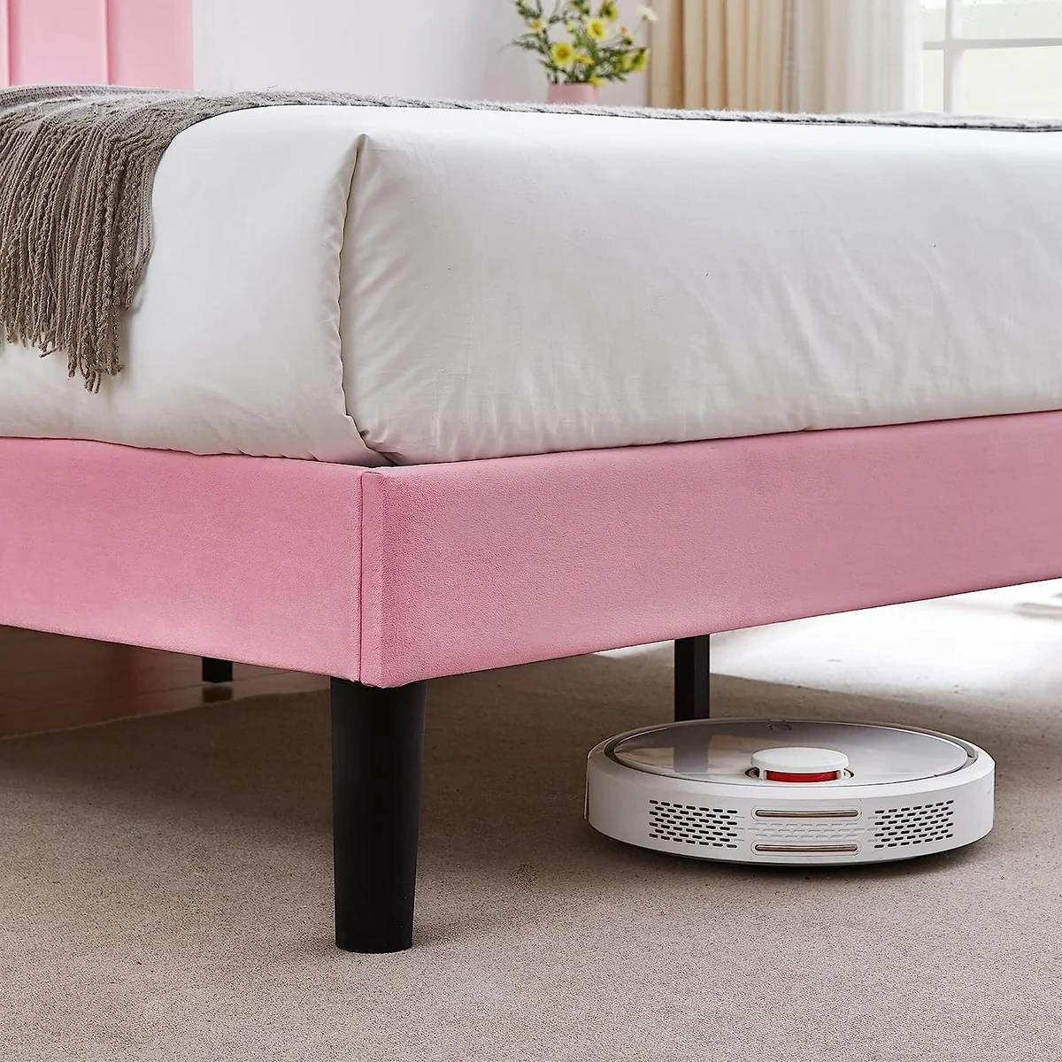 Queen size Pink Upholstered Platform Bed Frame with Headboard