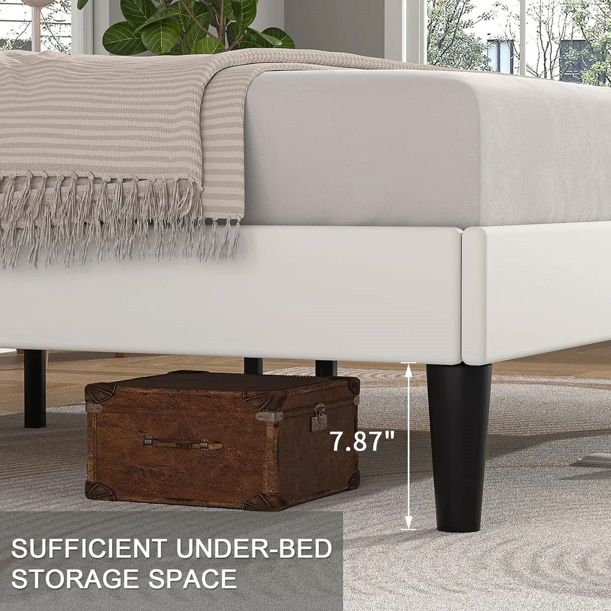 Queen size White Upholstered Platform Bed Frame with Headboard