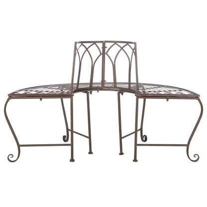 Outdoor Patio Garden Rustic Bronze Brown Wrought Iron Half-Circle Tree Bench