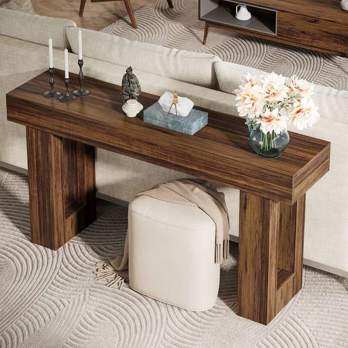 Modern Farmhouse 63-inch Long Narrow Console Sofa Table in Brown Wood Finish