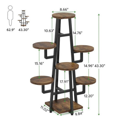 Modern Indoor Multi-Tier Plant Stand with Black Metal Frame and Wood Shelves