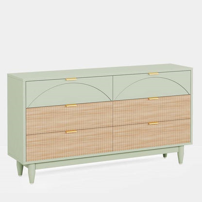Retro Mid-Century Modern 6 Drawer Dresser Chest of Drawers in Mint Green