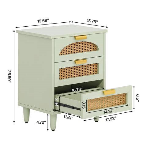 Retro Mid-Century Modern 3 Drawer Bedside Table Nightstand in Mint Green