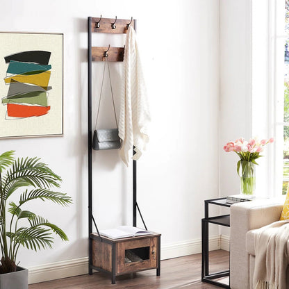 Modern Industrial Metal Wood Entryway Hall Tree Shoe Storage Bench Coat Rack