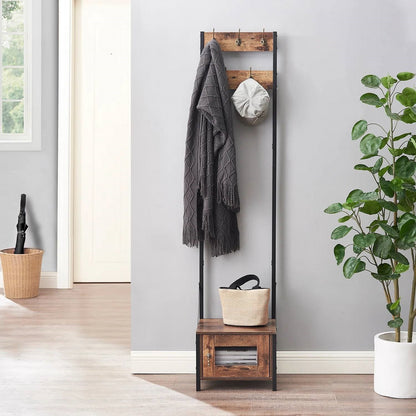 Modern Industrial Metal Wood Entryway Hall Tree Shoe Storage Bench Coat Rack