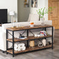 Industrial 55-inch Wood Shelf Console Sofa Table with Sturdy Black Metal Frame