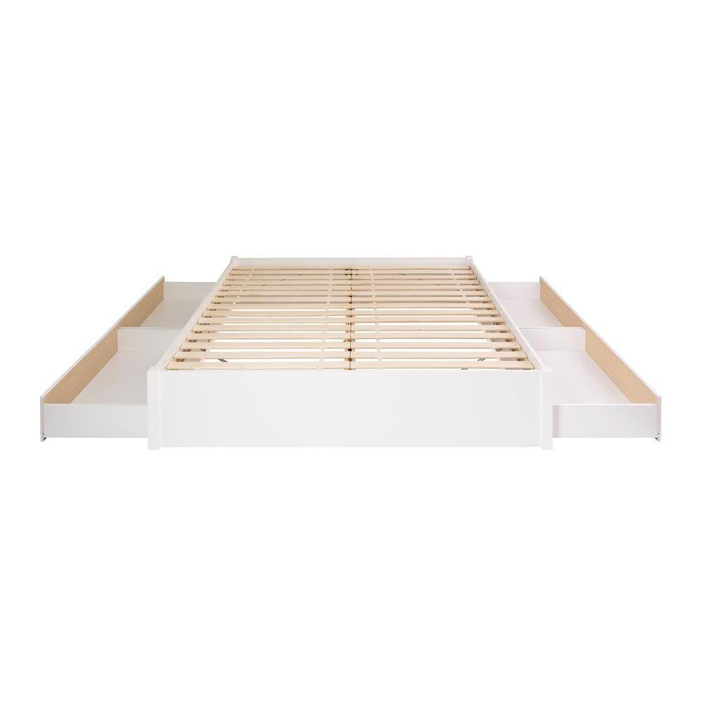 King Size 4 Drawer Storage White Wooden 4 Post Platform Bed  Frame