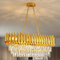 Modern Gold Rectangular Crystal Chandelier, Adjustable Chain Hanging K9 Crystal Ceiling Light Fixture-dining room/kitchen island