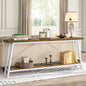 Heavy Duty 70-inch Industrial Brown Wood Top Sofa Table with White Metal Frame