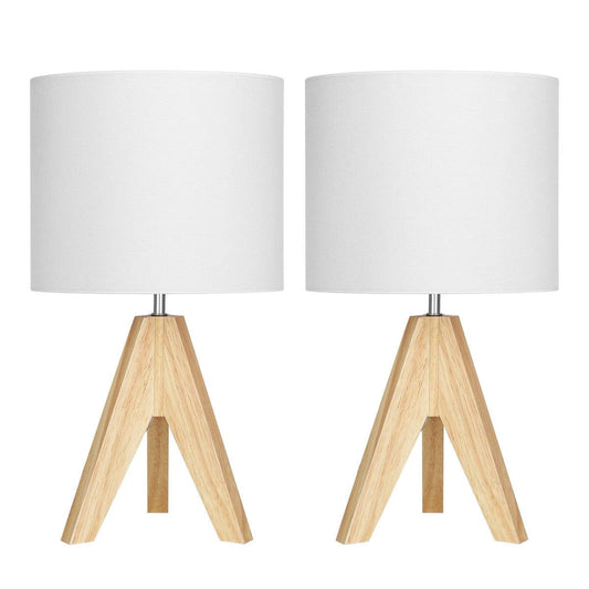 Set of 2 - Scandinavian Style Tripod Desk Lamp with White Linen Drum Shade