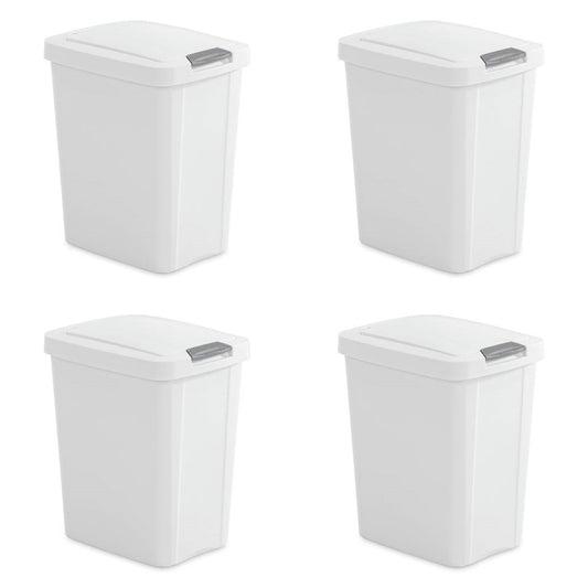 Set of 4 - White 8 Gallon Latch Top Kitchen Wastebasket Trash Can