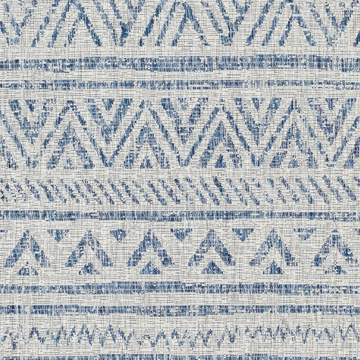 8 ft. x 10 ft. Blue Grey Chevron Coastal Boho Style Indoor Outdoor Area Rug
