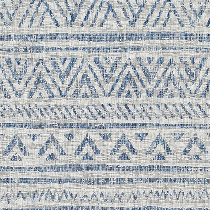 2 ft. x 3 ft. Blue Grey Chevron Coastal Boho Style Indoor Outdoor Area Rug