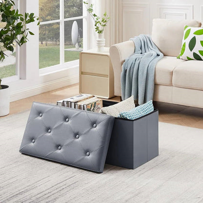 30-inch Light Grey Faux Leather Upholstered End of Bed Storage Bench Ottoman