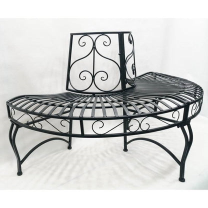 Half-Circle Outdoor Black Powder Coated Aluminum Tree Bench
