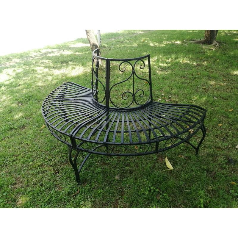 Half-Circle Outdoor Black Powder Coated Aluminum Tree Bench