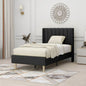 Twin size Mid-Century Black Linen Platform Bed Frame with Upholstered Headboard