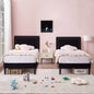 Set of 2 - Twin Dorm Style Black Tufted Upholstered Platform Bed with Headboard