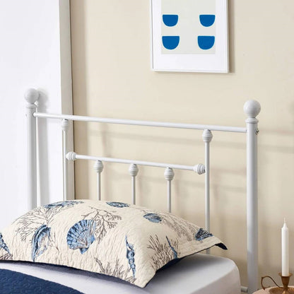 Twin Victorian Style White Metal Platform Bed Frame with Headboard Footboard