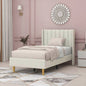 Twin size Mid-Century Platform Bed Frame with Cream Velvet Upholstered Headboard