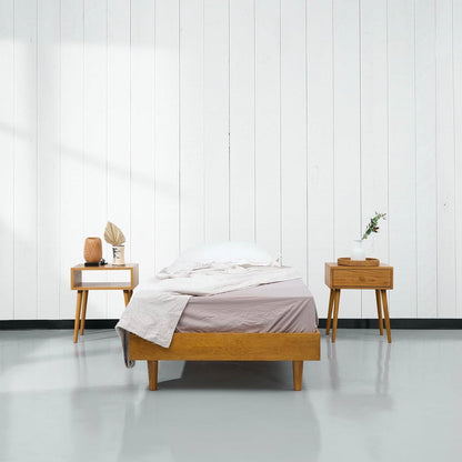 Twin size Mid-Century Modern Platform Bed Frame in Light Wood Finish