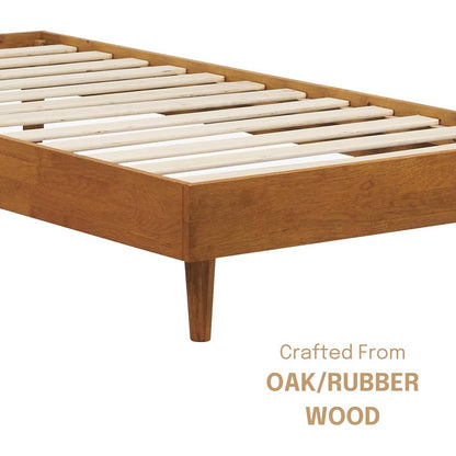 Twin size Mid-Century Modern Platform Bed Frame in Light Wood Finish