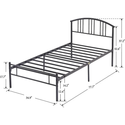 Twin size Black Metal Platform Bed Frame with Arched Headboard