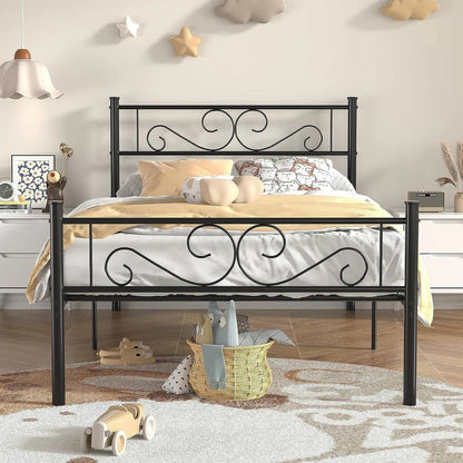 Twin Sturdy Metal Platform Bed Frame with Headboard Footboard in Black Finish