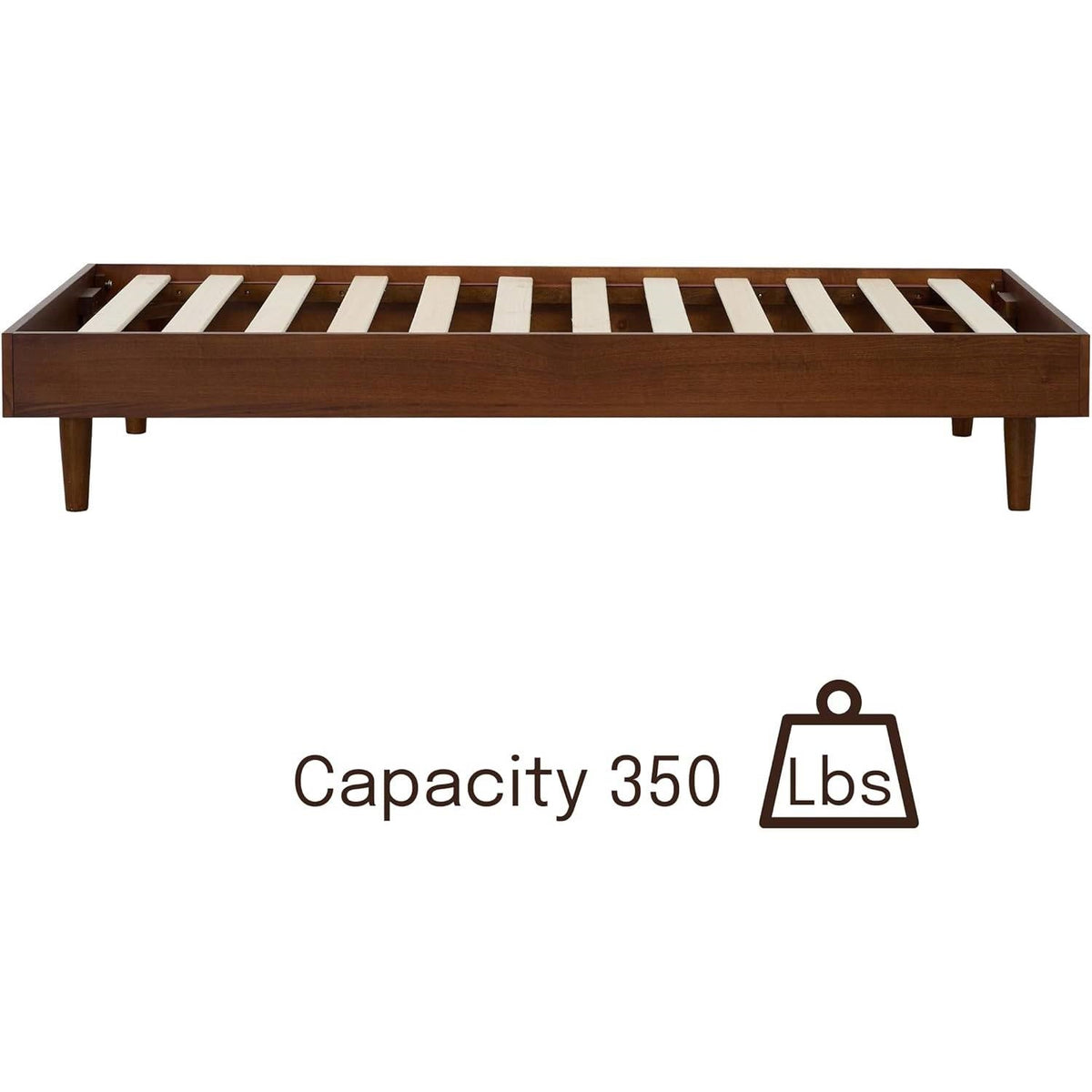 Twin size Mid-Century Modern Platform Bed Frame in Dark Brown Wood Finish
