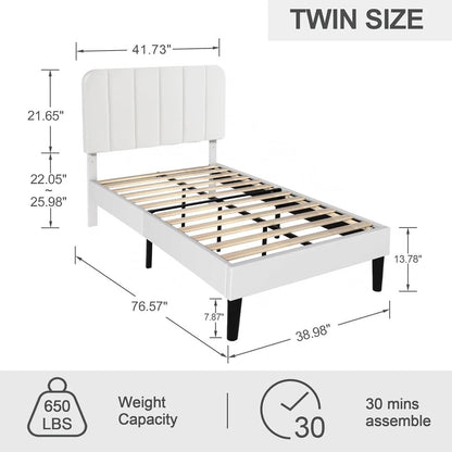 Twin size White Upholstered Platform Bed Frame with Headboard