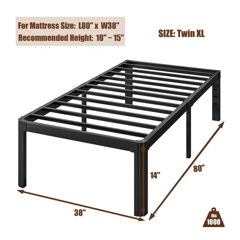 Twin XL Heavy Duty Metal Bed Frame Platform with Round Edge Legs