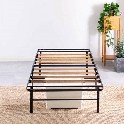 Twin XL size Metal Bed Frame with Bamboo Wood Slats