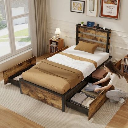 Twin Bed Frame with 4 Large Storage Drawers – Space