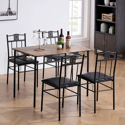 Farmhouse 5-Piece Dining Set with Wood-Top Table and 4 Cushioned Chairs