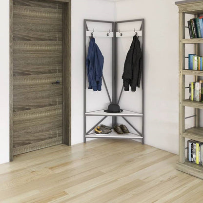 Modern Metal Hall Tree Coat Rack Shoe Storage Bench with White Seat and Shelf