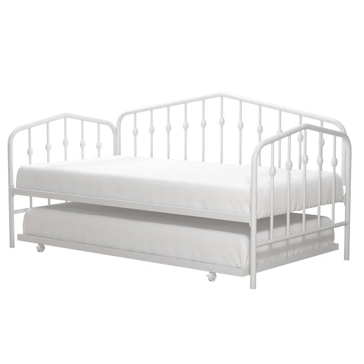 Twin size Modern Industrial White Metal Daybed with Trundle Bed Frame