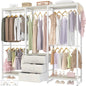 Heavy Duty White Metal Freestanding Garment Rack Closet Wardrobe with 3 Drawers