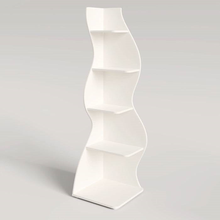 Modern Whimsical 5 Shelf Corner Bookcase Stand White Wood Finish