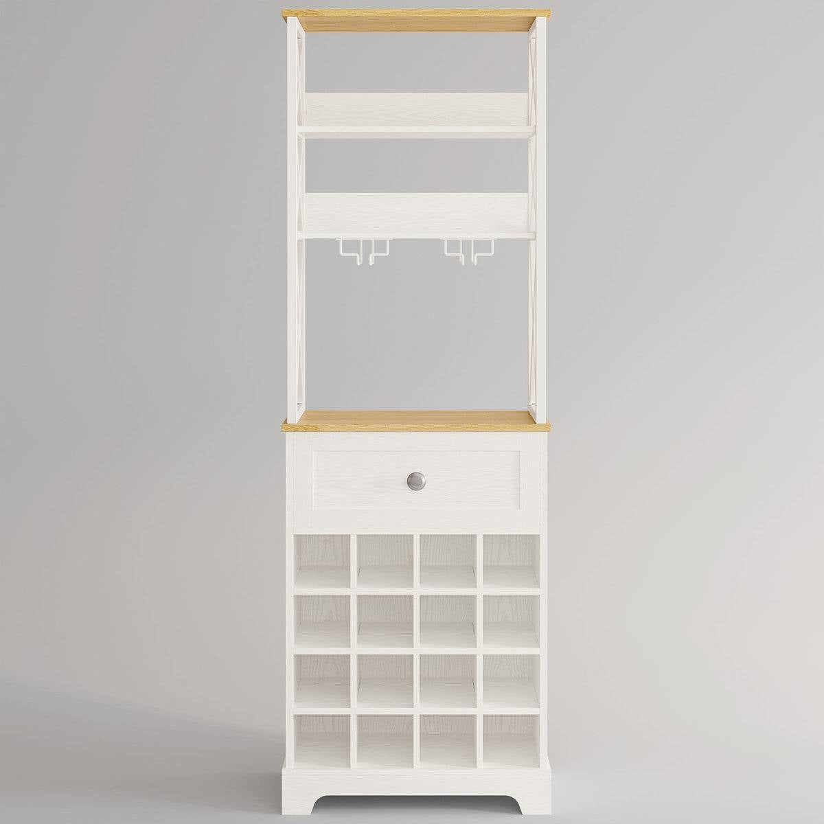 White/Natural Wine Bottle & Glass Rack Cabinet Bar Storage