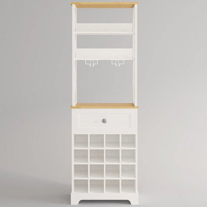 White/Natural Wine Bottle & Glass Rack Cabinet Bar Storage