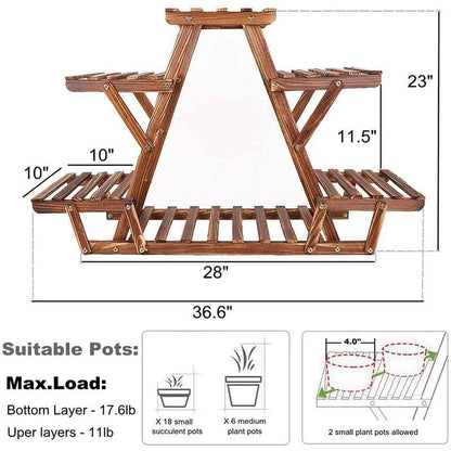 Solid Wood Triangular 6-Shelf Indoor Outdoor Flower Pot Plant Stand