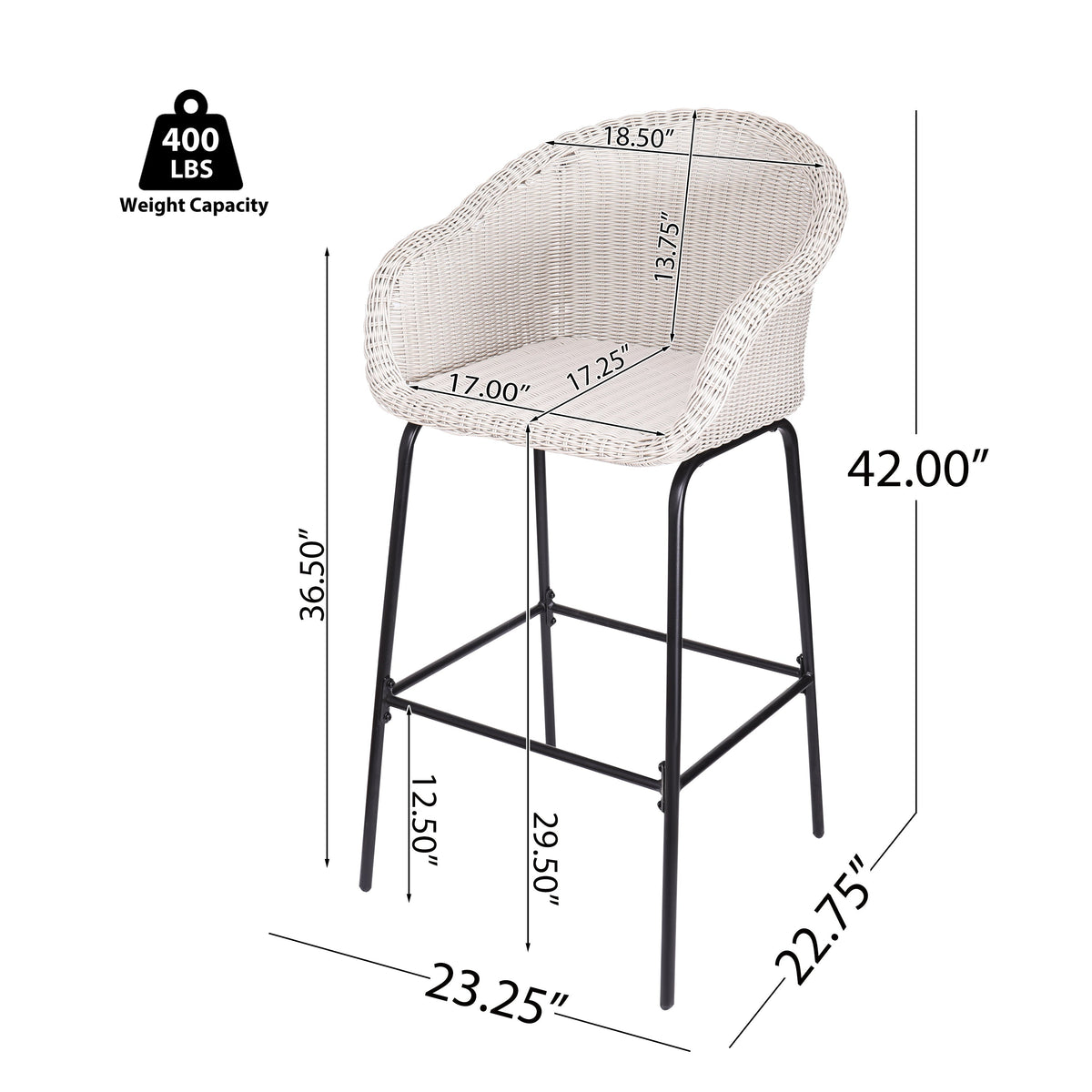 Ladd Outdoor Metal Wicker Barstool Set of 2 - Light Gray