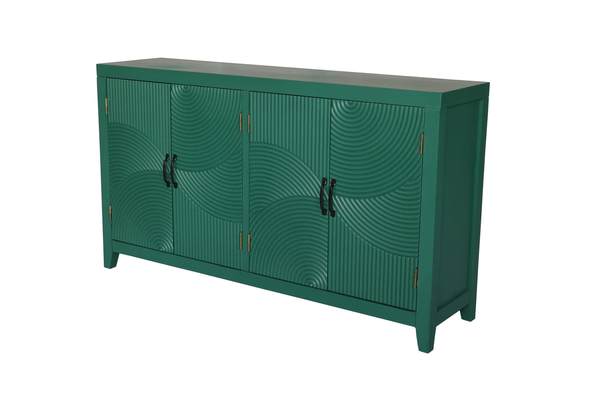 59in Green Accent Cabinet with 4 Doors Mid Century Modern Buffet