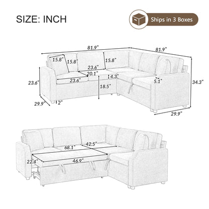 Modern L Shaped Sectional Sofa Bed With Hidden Storage Upholstery