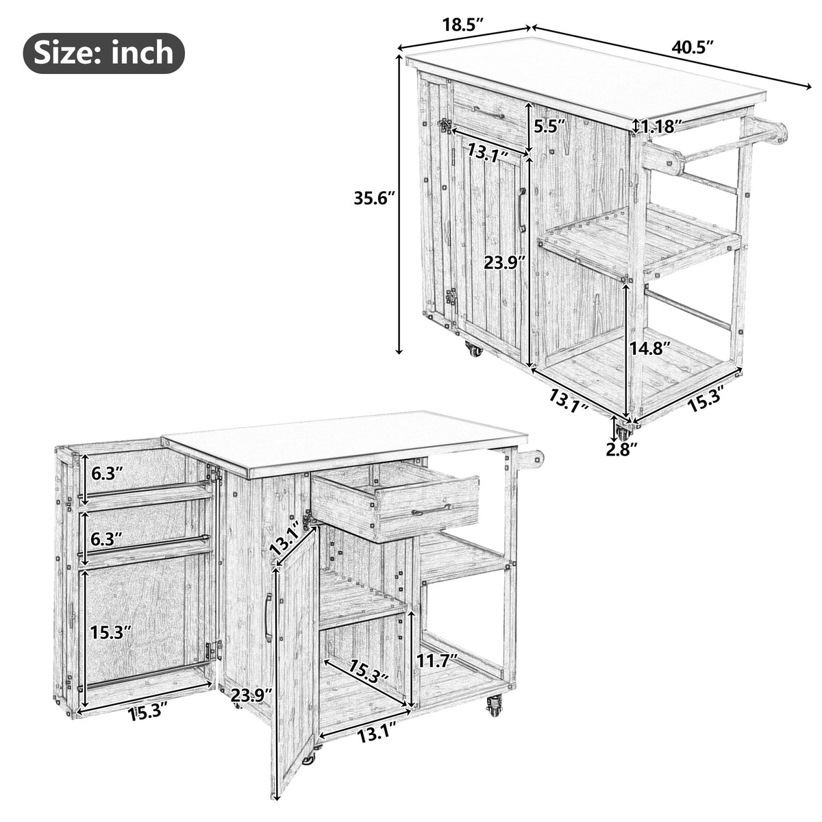 Outdoor Kitchen Island Fir Wood Prep Station