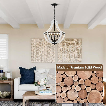 5-Light Convertible White Wood Farmhouse Chandelier