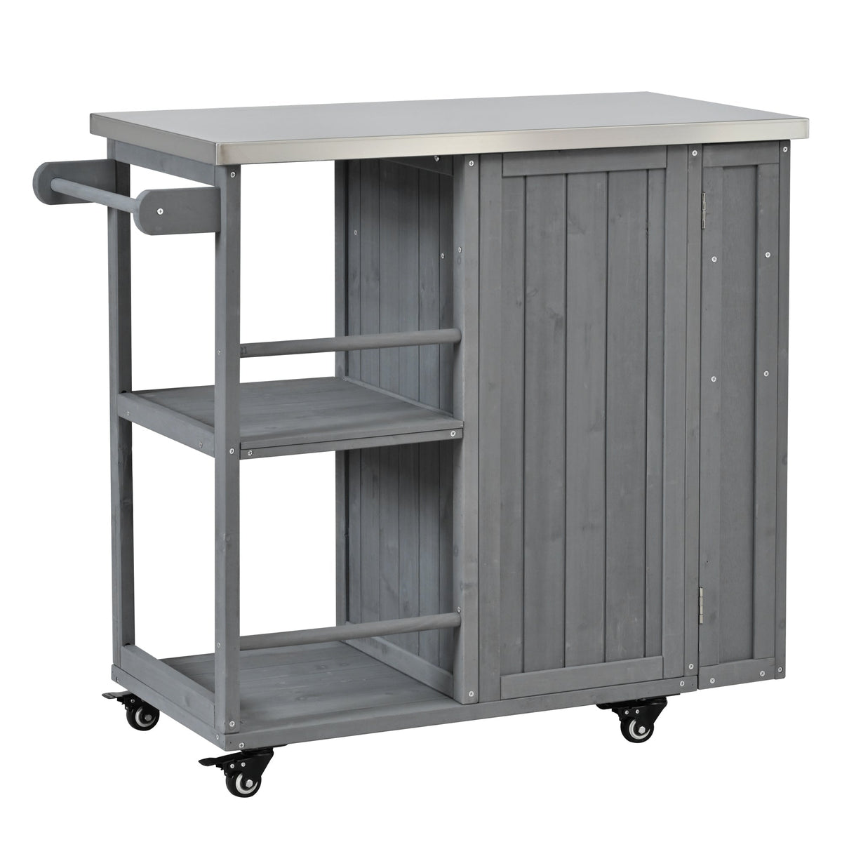 Outdoor Kitchen Island Fir Wood Prep Station with Stainless Steel Top