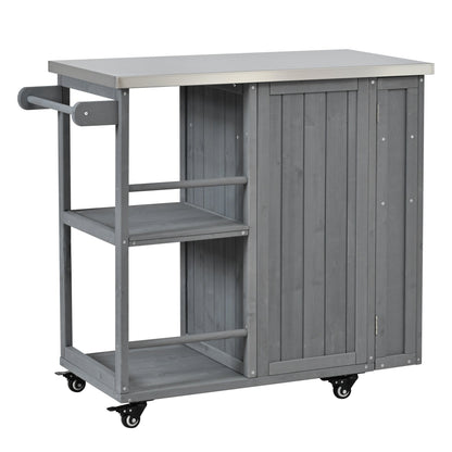 Outdoor Kitchen Island Fir Wood Prep Station with Stainless Steel Top