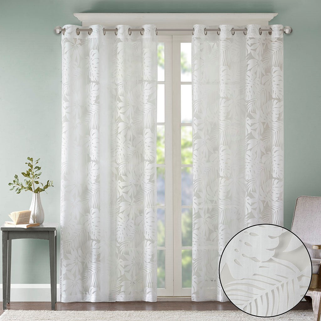 Palm Leaf Burnout Sheer Window Curtain White 50x84